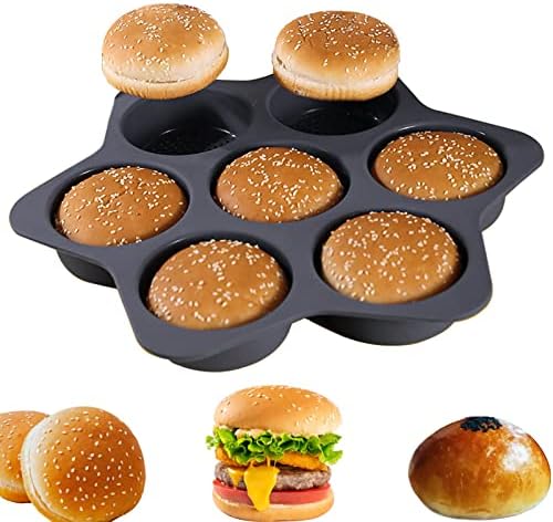 atrccs Silicone Hamburger Bun Mold 7 cavity loaf pan Non Stick Baking Pannon-stick pan easy to release household silicone food baking New Baking tool (black)