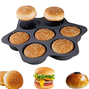 atrccs Silicone Hamburger Bun Mold 7 cavity loaf pan Non Stick Baking Pannon-stick pan easy to release household silicone food baking New Baking tool (black)