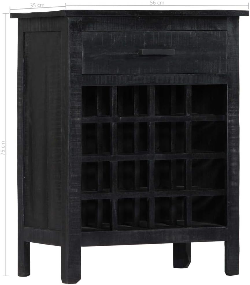 Wooden Wine Rack for 16 Bottles with Drawer | Freestanding Floor Retro Wood Wine Holder Bottle Holder | Vintage Wine Bar Cabinet for Home Kitchen Bar Dining Room | Black 22" x 13.8" x 29.5"