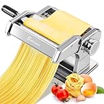 Sailnovo 3-in-1 Stainless Steel Pasta Machine - 9 Adjustable Thickness Settings, 2 Width Cutters, 180 Aluminium Alloy Pasta Roller, Pasta Maker for Fresh Pasta, Spaghetti, Lasagne & Dumplings, Silver