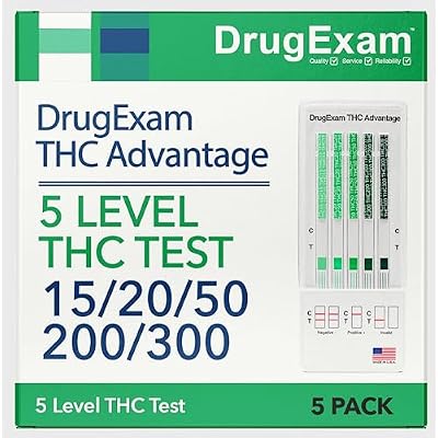 5 Pack - DrugExam Multi Drug Screen Test. Testing for THC/Marijuana in Urine. Detailed Instrustions Included. (5)