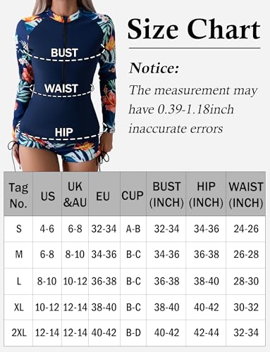SEAUR Langärmeliger floraler Rash Guard Badeanzug 2 Stück für Frauen UPF 50+ Badeoberteile mit Shorts Surfen Badebekleidung