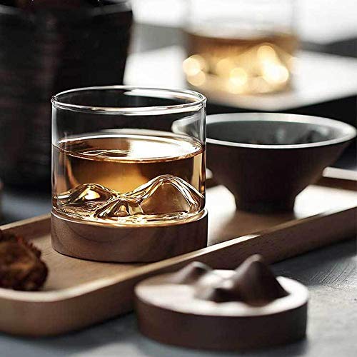 Whiskey Glass Mountain Fuji Style Wine Glass Teacups With Wooden Bottom - Infusing Coffee, Milk, Tea #TOP1