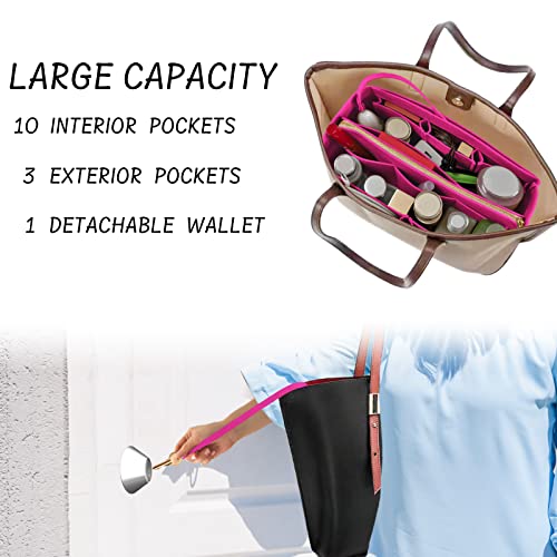 Dailyplus Purse Organizer Insert With Zipper Felt Bag Organizer Handbag Organizer Insert Bag In Bag Organizer With Key Chain For Tote Purse Bag Rose Large #TOP4