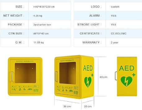 AED Cabinet, AED Defibrillator Wall Mount Storage Box with Snap Lock, Metal Steel Plate and Fits Most AED Models, for Emergency at Home, Office and Public Places