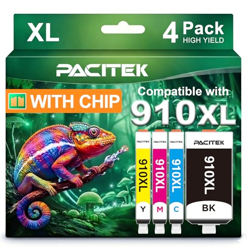 PACITEK 910XL Ink Cartridges Combo Pack Replacement for HP 910 XL 910XL to use with OfficeJet 8010 8015 8018 OfficeJet Pro 8020 8022 8025 8028 8035 Printers (Black, Cyan, Magenta, Yellow, 4-Pack)