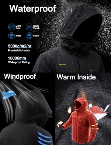GEMYSE GEMYSE Herren Skijacke Winddicht Wasserdicht Warmes Fleecefutter Winterjacke mit Kapuze für Outdoor(Neutral Grau Schwarz,M) - Produktansicht 3 | TV | Video | Foto