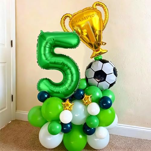 Soccer Trophy Green Number 5 Balloon Column Set (1-9 Age Variants) - Football World Cup Decoration for 5 Year Old Boy Birthday, Soccer Champion Sports Themed 5th Party Decorations (Green 5) — view 2