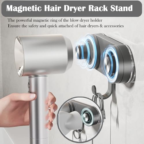Agamino Suporte de parede para secador de cabelo, suporte magnético para secador de cabelo com ganch