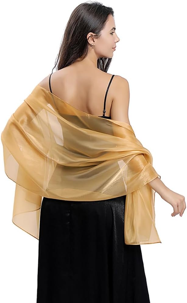 Huralona Women Silky Sheer Shawls and Wraps Shimmer Organza Pashmina Scarf for Evening Dresses Wedding Costume Party