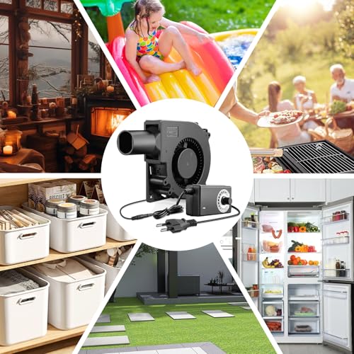 Radiallüfter 230V, 12V Heizkörper Lüfter, 120mm Gebläse Lüfter mit controller & Rohr für Belüftung Lüfterwechsel BBQ Aufblasbar Kamin(120 x 32mm)