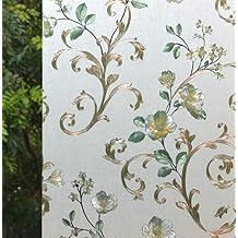VSUDO 17.7" by 118.1" Privacy Window Film, Camellia Flower Pattern Window Tint for Home, Static Cling Window Glass Sticker 14.53 Sq. Ft Total