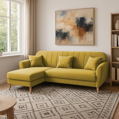 Image of Atticus LHS 4 Seater L Shape Sofa Set for Living Room (Yellow Fabric) Premium Fabric Sofa Set