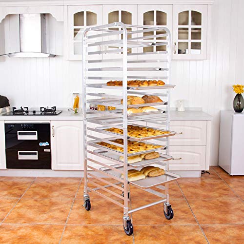 Reuniong 20 Tier Bakery Rack W/ Lockable Wheels, Aluminum Trolley Storage Cooling Rack, Home Commercial Kitchen Backing Rack, Casters & Open Shelf, Mobile Bun Pan Sheet Rack For Donuts And Bread #TOP19
