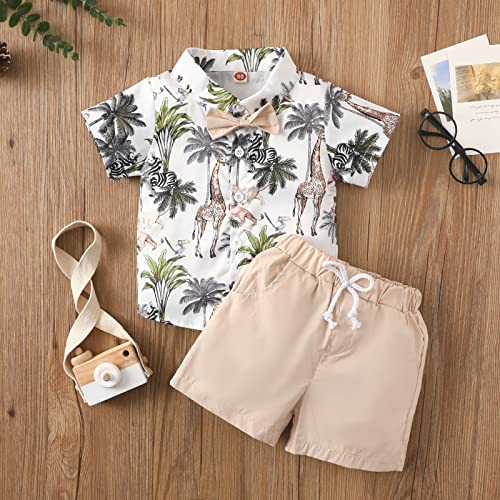Image of CIYCUIT Toddler Baby Boys Shorts Set Short Sleeve Button Down Shirt + Shorts Pants 2 Pieces Summer Print Clothes Outfits