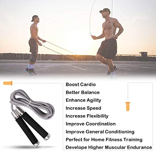 JAKAGO Weighted Jump Rope Adjustable Speed Rope Skipping with Memory Foam Handles Heavy Skip Rope for Pro Sports Boxing MMA Cardio Training fits Men Women and Kids (Black) - Thumbnail 5