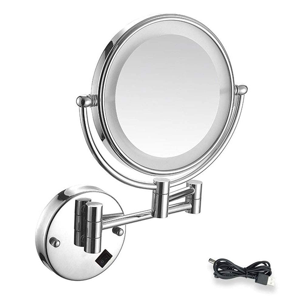 Suuim Espejo de Maquillaje con luz LED, Montaje en Pared, Espejo cosmético con Aumento 7X, Espejo de tocador de Dos Caras Extensible Giratorio de 360 ° para baño, Recargable por USB