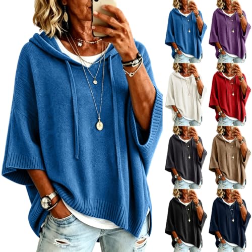 Oversize Sweater Woman Y2k 3/4 Sleeve Hooded Sweatshirts Fall Clothing