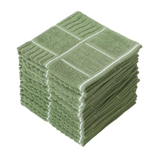 Glynniss Paños de cocina para lavar platos, trapos súper absorbentes, paños de limpieza de rizo de algodón, paquete de 8 (Geen, 12 x 12 pulgadas)