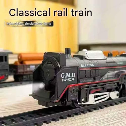 Image of SHAKTISM Rail King Classical Smoke Train Set for Kids - Battery Operated Toy Train with Sound, Light & Water Smoke,21 Pieces,Includes Tracks, Locomotive, Boxcar, Passenger Cars - Age 3+