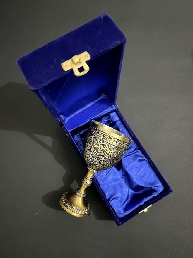 Brass Goblet - Handmade Wine Chalice 6 Inch Blue Antique Brown Color