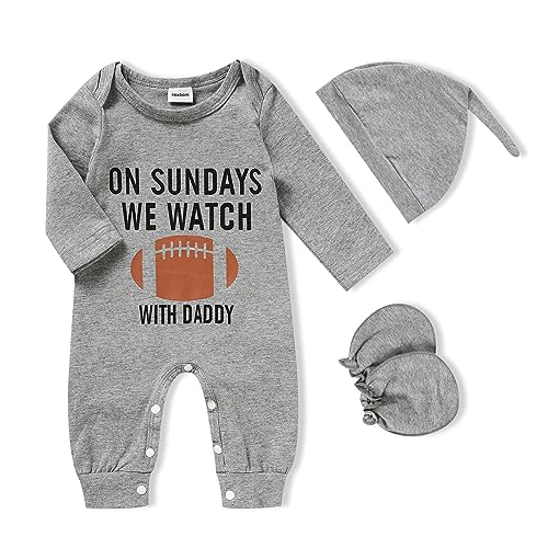 Image of GRNSHTS Newborn Baby Boy Romper Coming Home Outfits Letter Print Bodysuit Jumpsuit+Hat+Gloves 3PCS Clothes Set