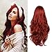 Produktbild Perücke Weinrot lang Locken Wellige Perücken Damen Kostüm Karneval Cosplay Perücke für Tägliches Kleid(Weinrot)