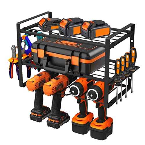Plenrame Power Tool Organizer, 3-Tier Garage Tool Organizers and Storage, Power Tool Holder, Drill Holder Wall Mount, Heavy Duty Metal Tool Shelf, Utility Storage Rack for Cordless Drill