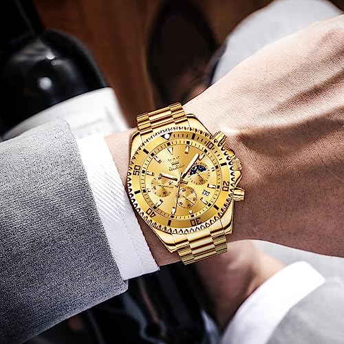 Image of OLEVS Men's Waterproof Watches Stainless Steel Waterproof Chronograph Wrist Watches Luxury Dress White Luminous Big Face Analog Quartz Male Watches
