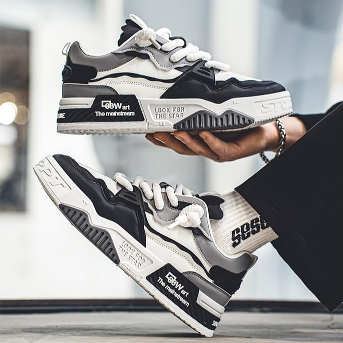 Big Size Men's Fashion Streetwear Thick-Soled Skateboarding Sneakers - Comfortable Non-Slip Durable Lace-Up Design - Ideal for Outdoor Activities3