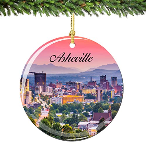 Asheville North Carolina Christmas Ornament Porcelain Double Sided 2.75 Inches