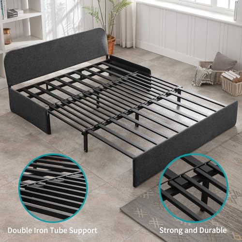 Image of BALUS 64 inch Queen Sofa Bed Couch Convertible Sleeper with Pullout Beds, Folding Sofabed Guest Bed with 2 Pillows, Tri-fold Mattress Sofas Armless Loveseat for Living Room Apartment Loft - Dark Gray