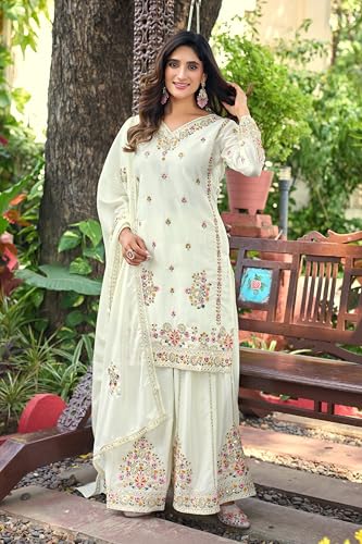 Image of Anveri Textiles Premium Silk Embroidered Kurti with Sharara & Dupatta | Elegant Ethnic Wear for Women | Festive & Party Outfit