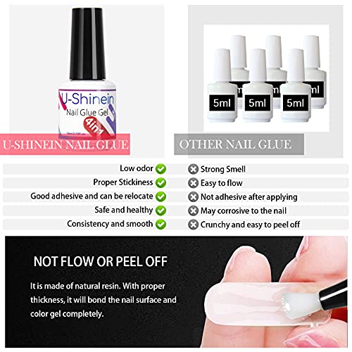 U-Shinein Nail Glue Gel for Acrylic Nails, 4 in 1 Nail Glue for Nails Multifunctional Nail Gel-Base Coat, Slip Solution, Nail Tips Glue, Rhinestone Glue, Strengthen Gel, Nail Art Manicure Glue Gel - Thumbnail 4