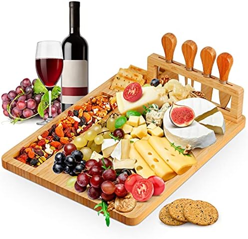 Bamboo Cheese Board Set, Charcuterie Platter and Serving Meat Boa...