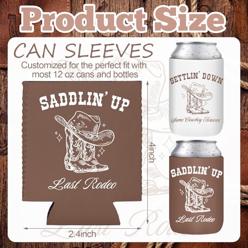 Image of SiliFine 12 Pcs Last Rodeo Western Cowgirl Country Bachelorette Party Can Sleeves Bulk Coquette Western Cowgirl Bachelorette Party Decoration Brown Boots Can Sleeves for Bridal Shower Gifts