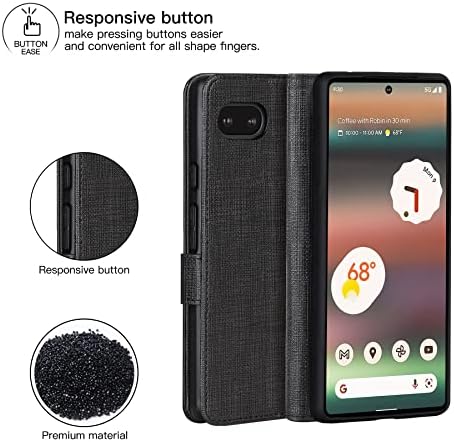 Foluu Case for Google Pixel 6A Case, Wallet Case Cover Card Holster Canvas Flip/Folio Soft TPU Cover Bumper with Kickstand Ultra Slim Strong Magnetic Closure for Google Pixel 6A 2022 (Black)