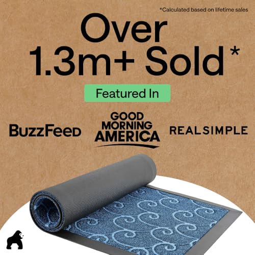 GORILLA GRIP 100% Waterproof All-Season WeatherMAX Doormat, US Designed Natural Rubber, Stain and Fade Resistant, Low Profile Indoor Outdoor Door Mats, Easy Clean Patio Mat, 29x17, Ocean Blue Waves - Image 4
