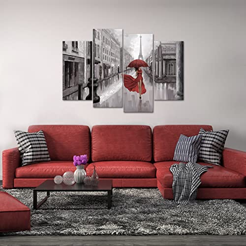 Biuteawal Paris Decor For Bedroom Canvas Wall Art Elegant Lady Women With Red Umbrella Painting Print Black White Eiffel Tower Landscape Picture Home Living Room Bathroom Decor Romantic Gift For Her #TOP1