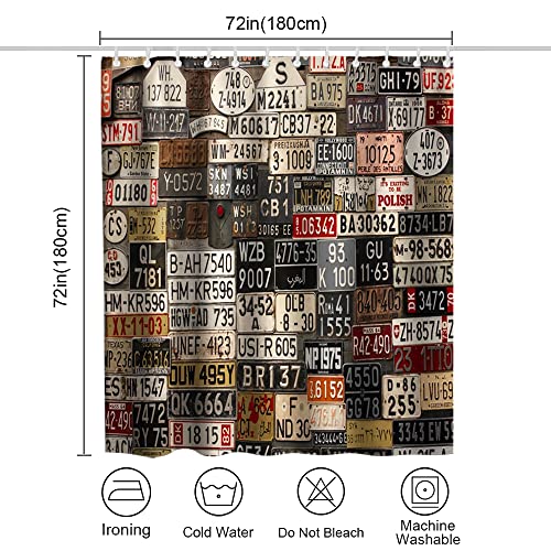 Car Old License Plates Shower Curtain Retro American Truck Poster Garage Antique Country Farm Theme Fabric Men And Boys Bathroom Decor Sets With Hooks Waterproof 72 X 72 Inches #TOP3