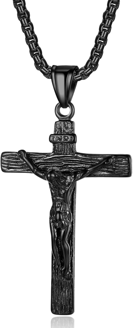 Rehoboth Jesus Christ on INRI Crucifix Cross Pendant Necklace for Teens Womens Mens with 24 Inch Stainless Steel Chain - Image 2