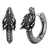 Jemant Pendientes de aro de dragón para hombre y mujer, plata de 18 quilates, acero inoxidable, estilo punk rock, vintage, vikingo, dragón, no se deslustran, impermeables, hipoalergénicos, 10mm, Acero