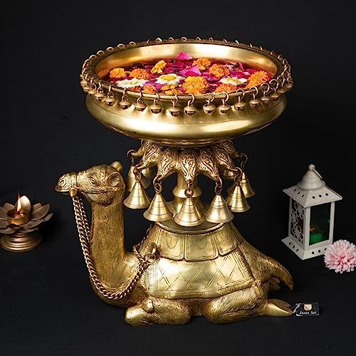 Jaszz Art Brass Camel Urli Bowl with Bells (16 Inches and 14...
