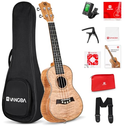 vangoa concert ukulele 23 inch ukelele kit arm rest ukulele okoume wood four string wooden hawaiian starter uke for beginners professional adults