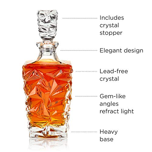 Viski Prism Whiskey Decanter, Lead-Free Crystal Liquor Carafe, Stylish Barware, Set of 1, 850 ml