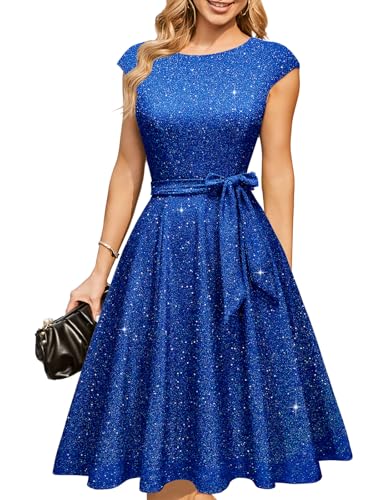 Image of DRESSTELLS Women's Cocktail Dresses, Formal Wedding Guest Modest Church Vintage Tea Party Midi Evening Dress