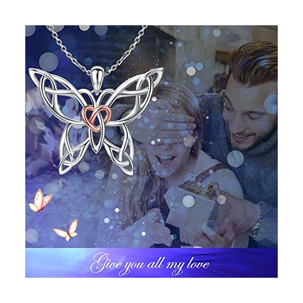 Sterling-Silver-Butterfly-Necklace-Celtic-Jewelry-Gifts-for-Women-Butterfly-Lovers MANBU Sterling Silver Butterfly Necklace - Celtic Jewelry Gifts for Women Butterfly Lovers (rosegold heart necklace)