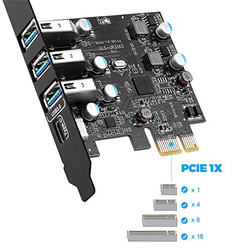 Pci-E Usb C Card 4-Ports(1X Usb-C - 3X Usb-A ) Usb 3.0 Expansion Card,Internal Converter For Desktop Pc Host Card ,Support Windows 10/8/7/Xp And Mac Os 10.8.2 Above #TOP1
