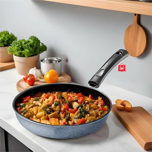 Image of LAZYwindow Nonstick Fry Pan 22cm & Tawa 24cm Combo, Black