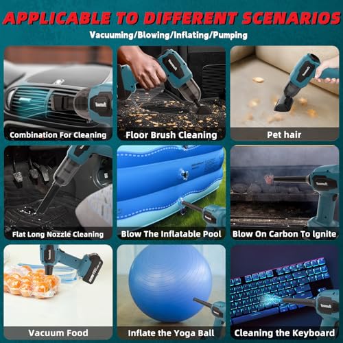 Image of 3 in 1 Handheld Car Vacuum Compatible with Makita 18V Battery with 21000pa Strong Suction, Handheld Vacuum Cordless & Blower with 200W Brushless Motor, Mini Vacuum Cleaner for Car, Home (No Battery)